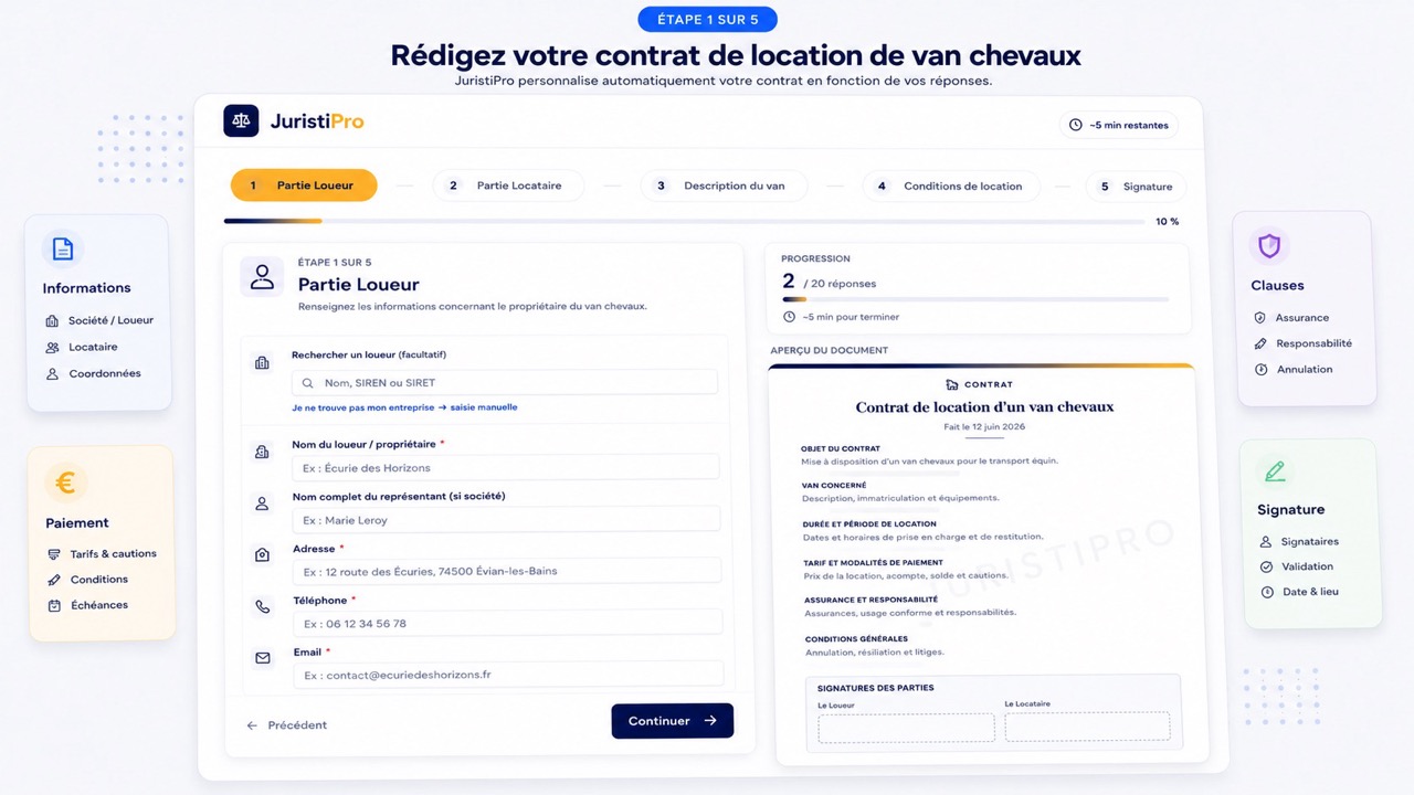 modèle de contrat de location de van chevaux