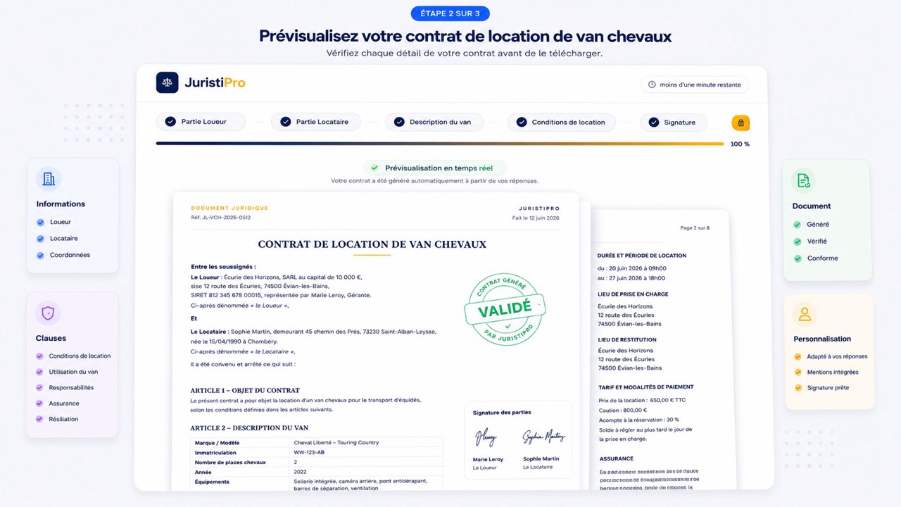 modèle de contrat de location de van chevaux