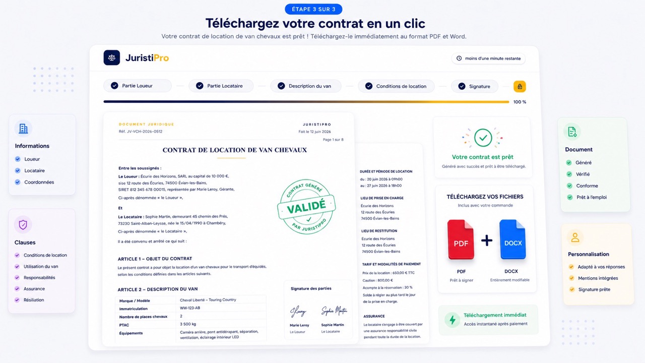 Contrat de location d'un van chevaux