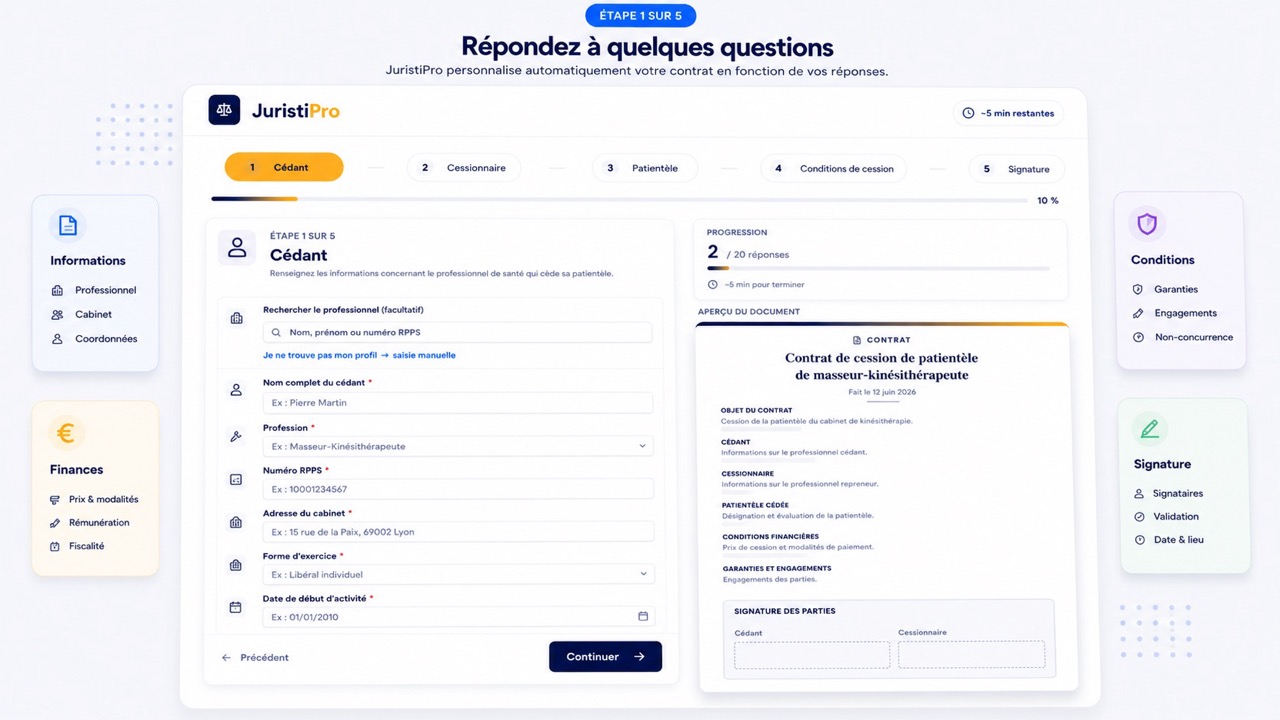 modèle de contrat de cession de patientèle kiné