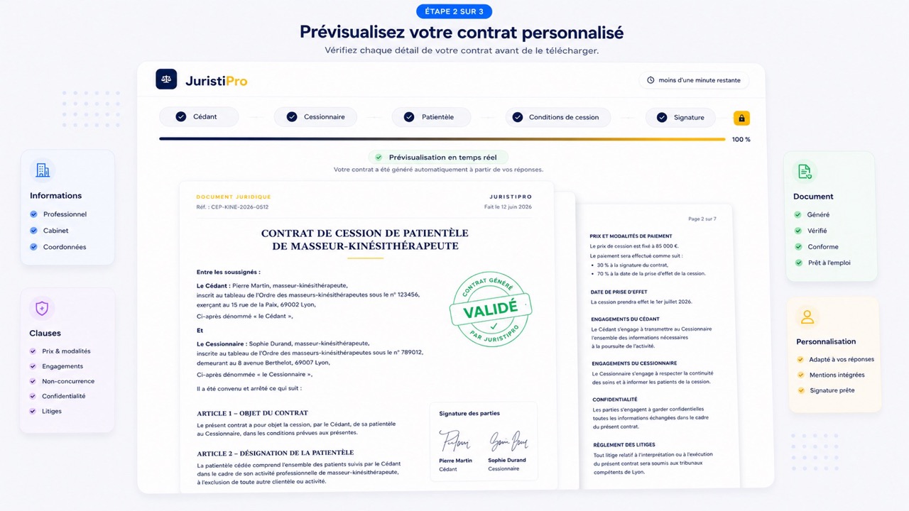 modèle de contrat de cession de patientèle kiné