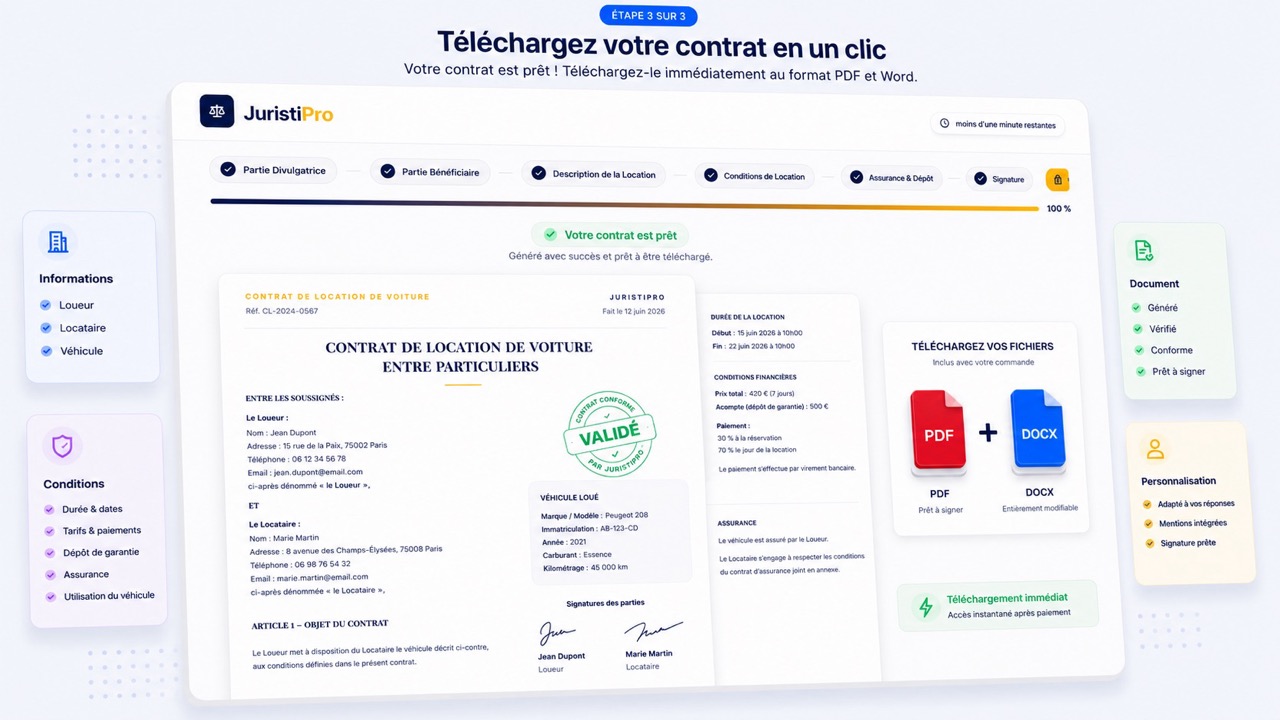 contrat de location de voiture entre particuliers