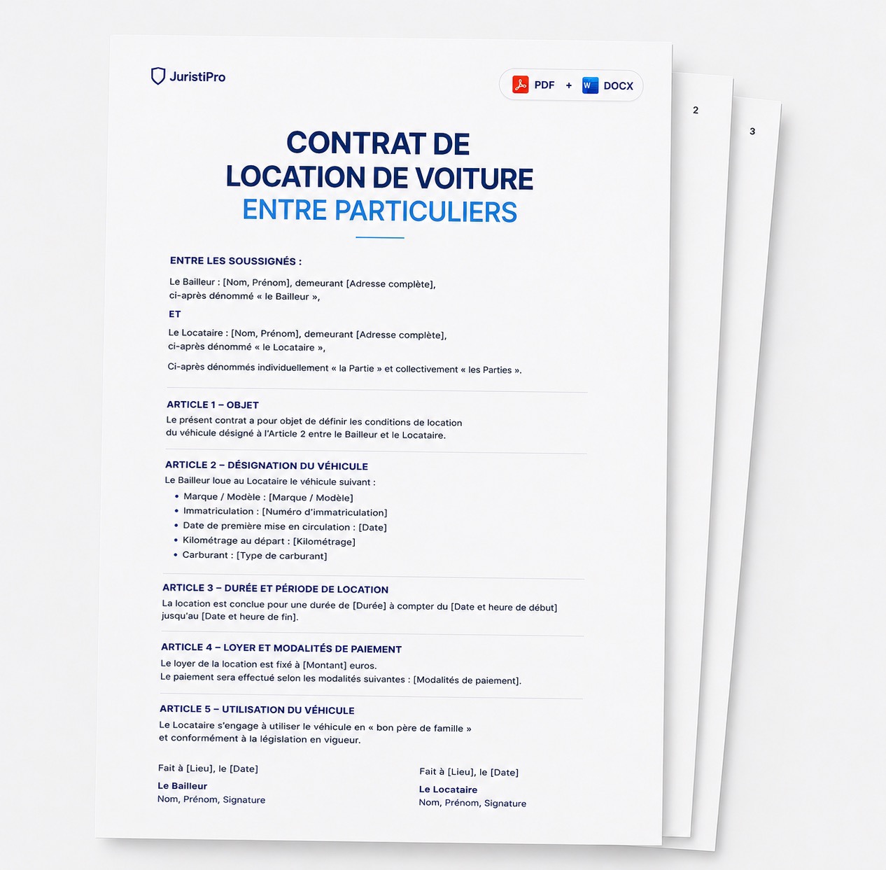 Modèle de contrat de location de voiture entre particuliers