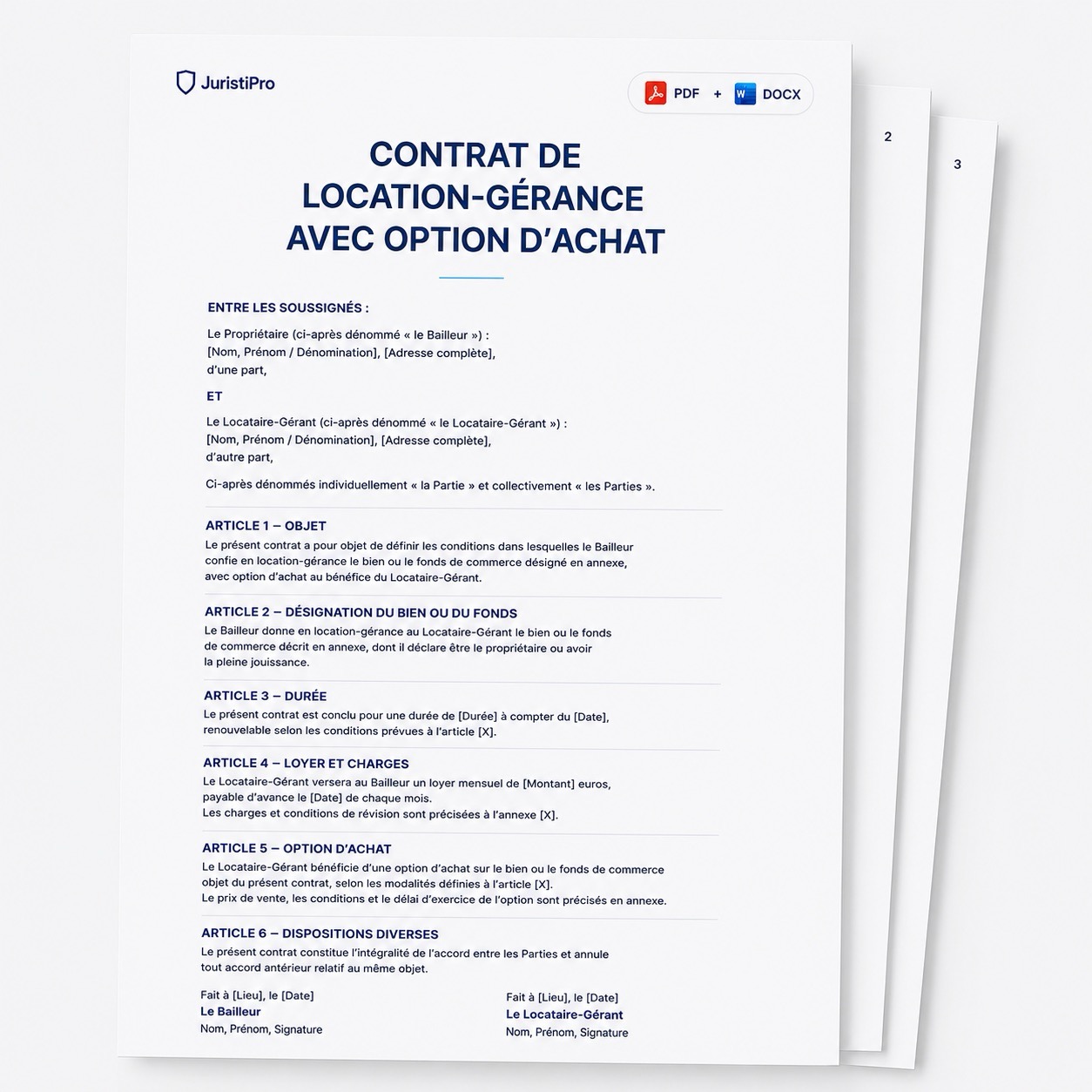 contrat de location-gérance avec option d'achat
