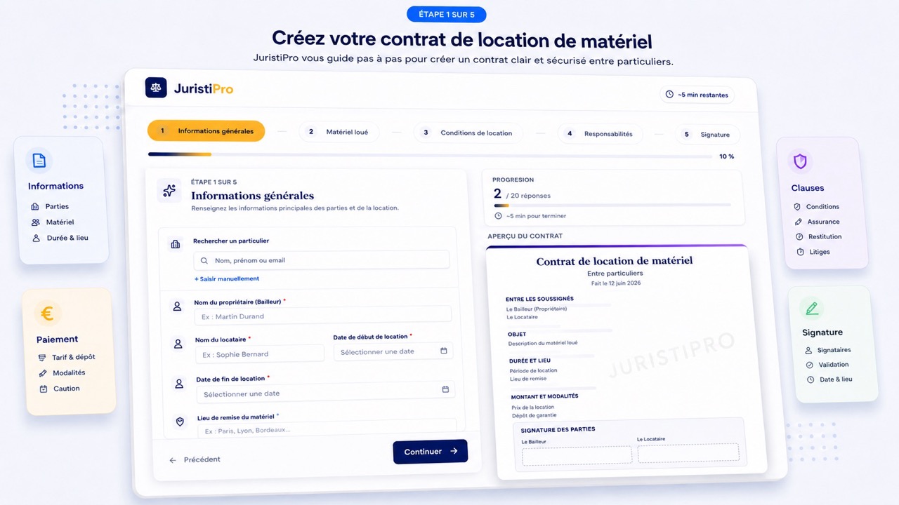 contrat de location de matériel entre particuliers