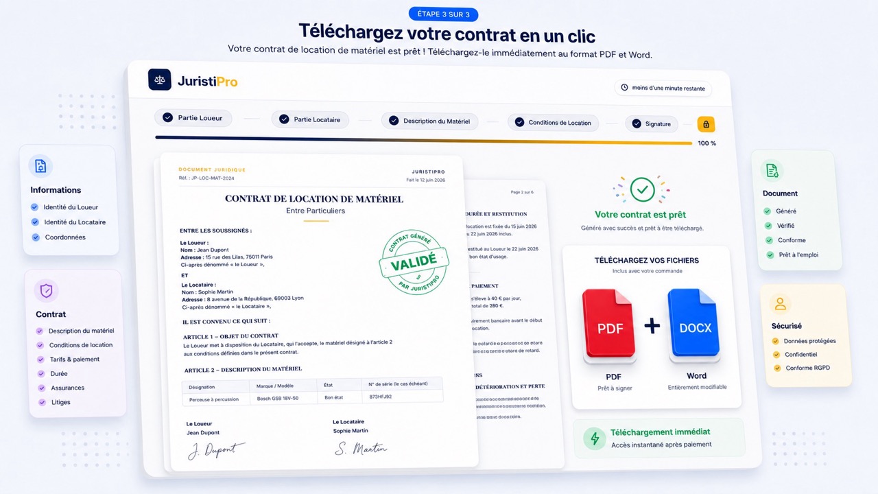 Contrat de location de matériel entre particuliers