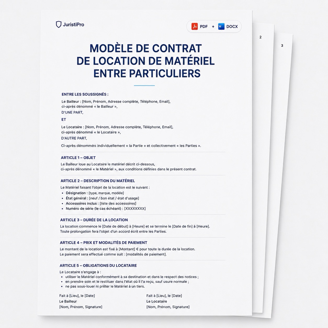 contrat de location de matériel entre particuliers
