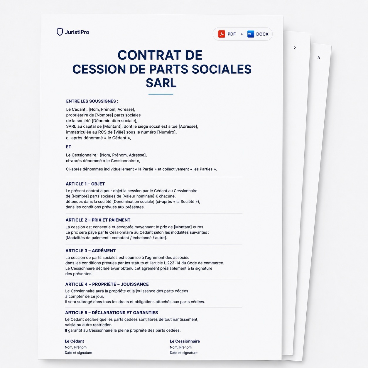 acte de cession de parts sociales SARL