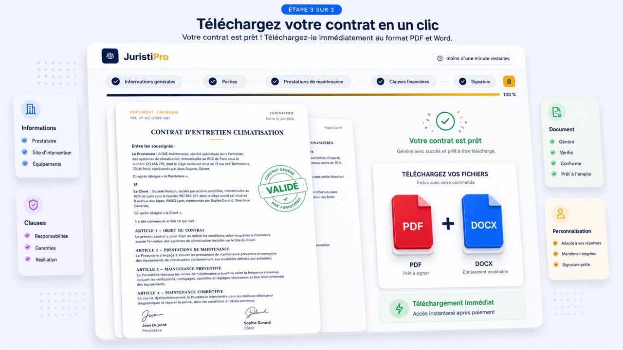 modèle de contrat d'entretien de climatisation
