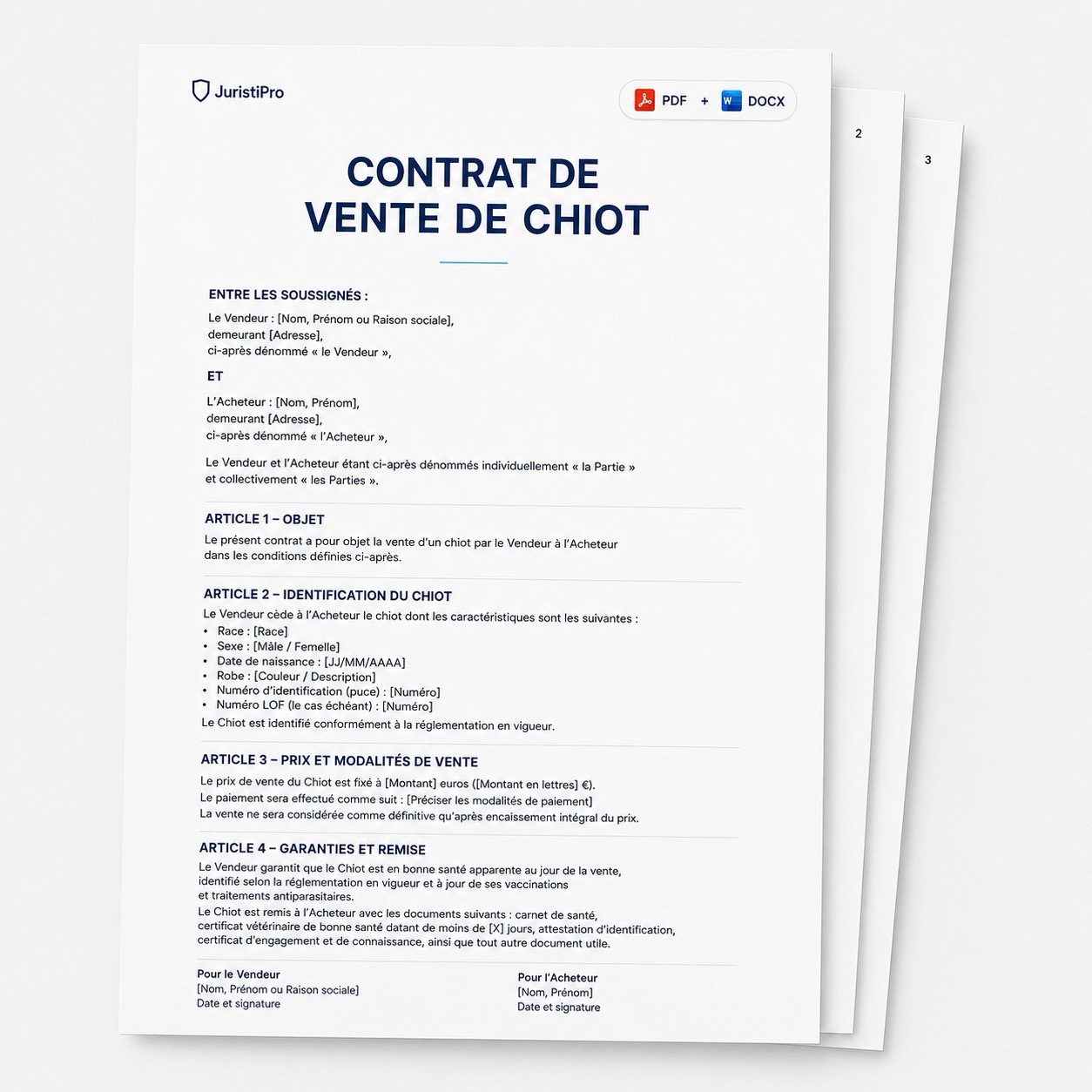 modèle de contrat de vente de chiot à imprimer