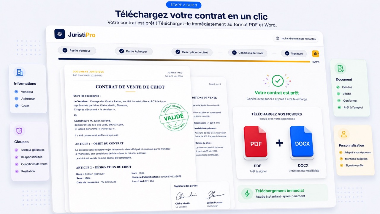 contrat de vente de chiot
