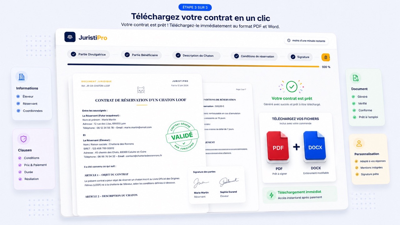 contrat de réservation de chaton LOOF