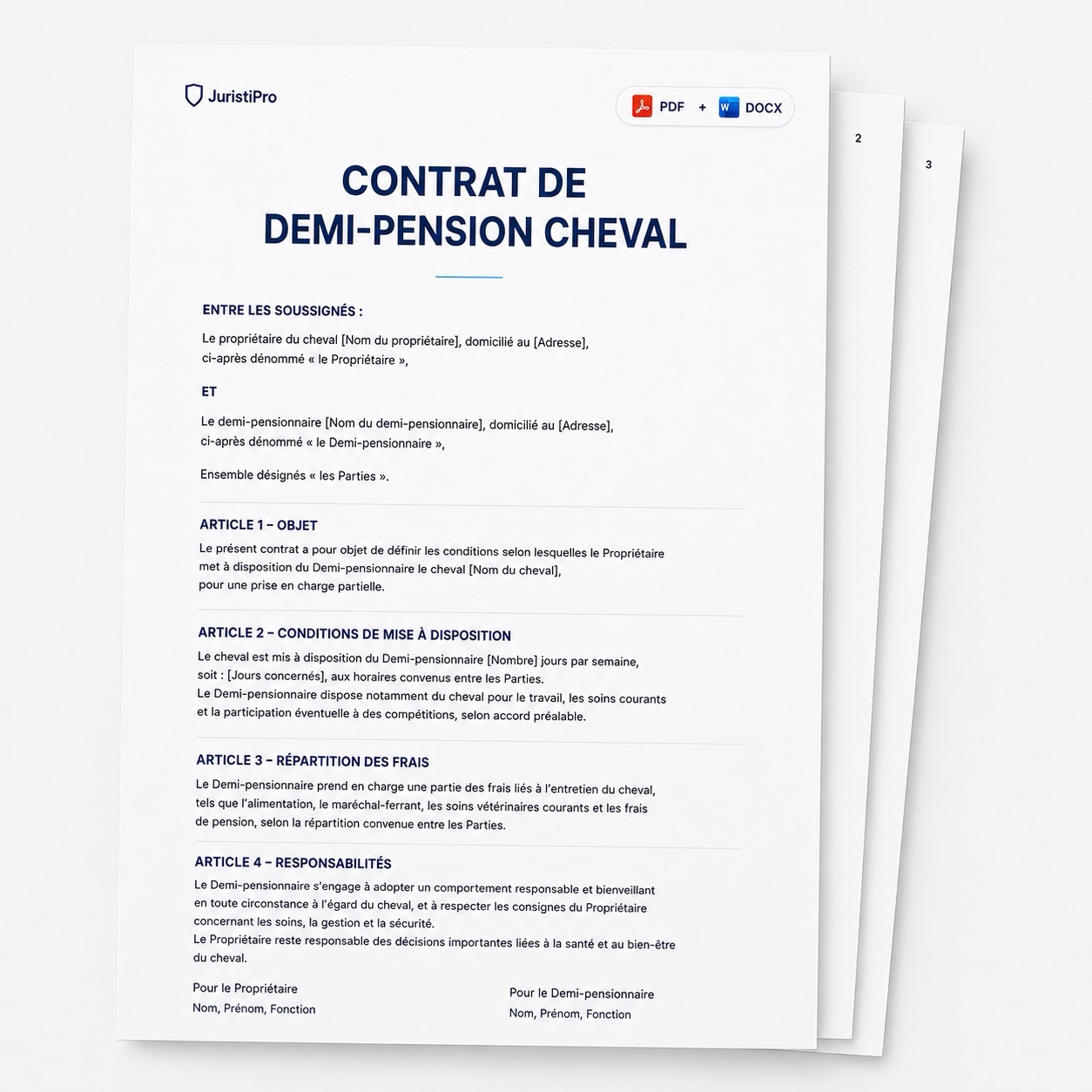 modèle de contrat de demi-pension cheval