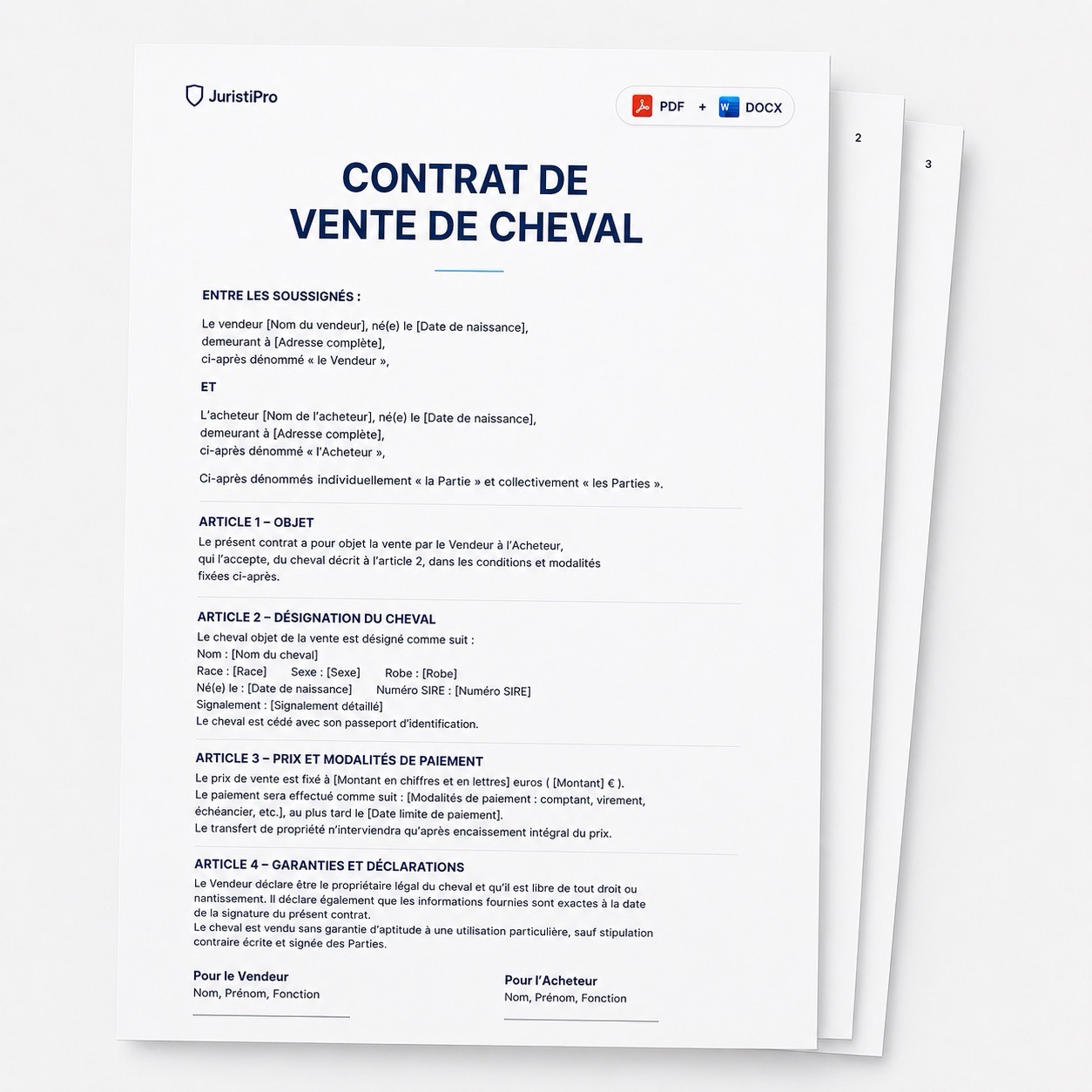 modèle de contrat de vente de cheval personnalisé