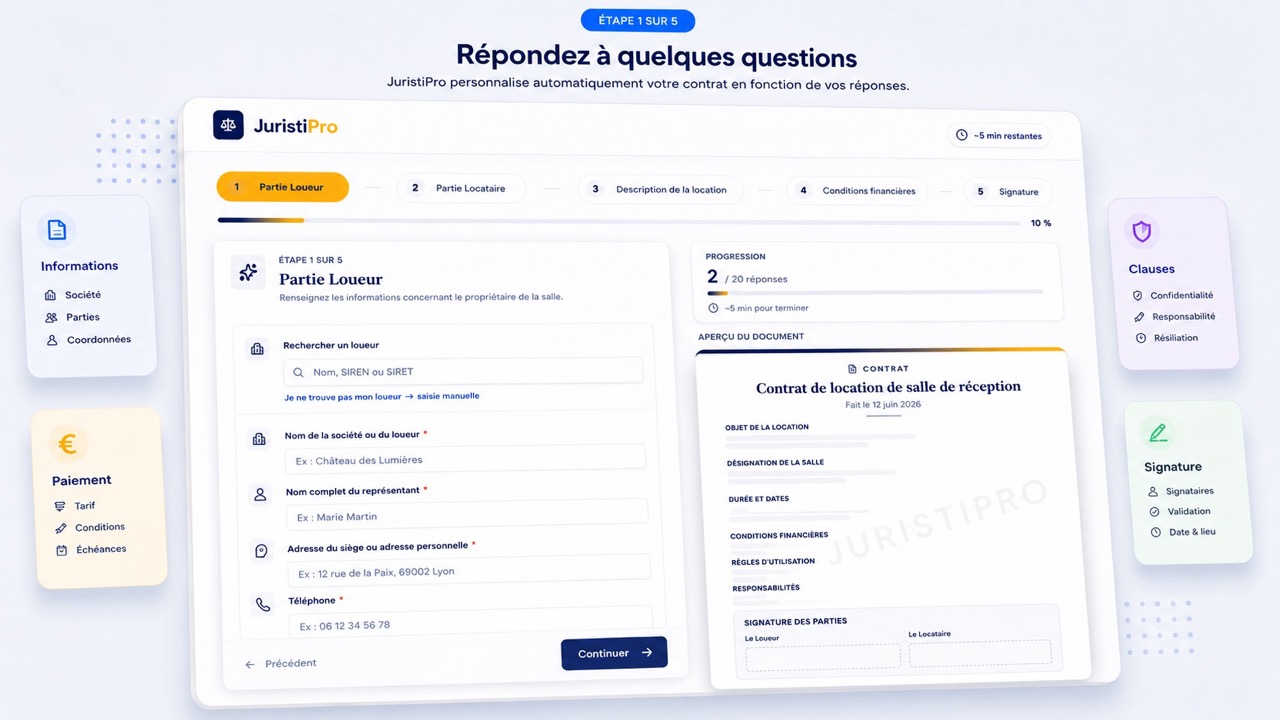 contrat de location de salle de réception