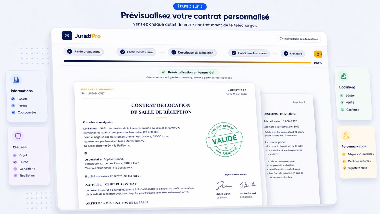 contrat de location de salle de réception