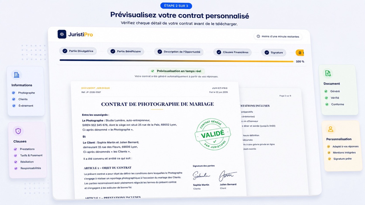 contrat de photographe de mariage