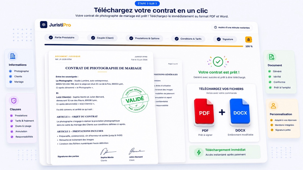 contrat de photographe de mariage