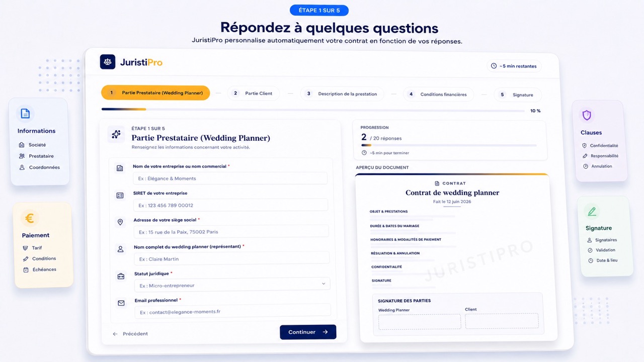 contrat de wedding planner