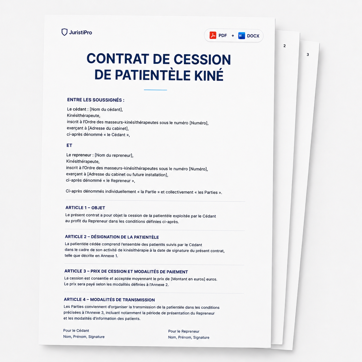 Aperçu du modèle Contrat de cession de patientèle kiné