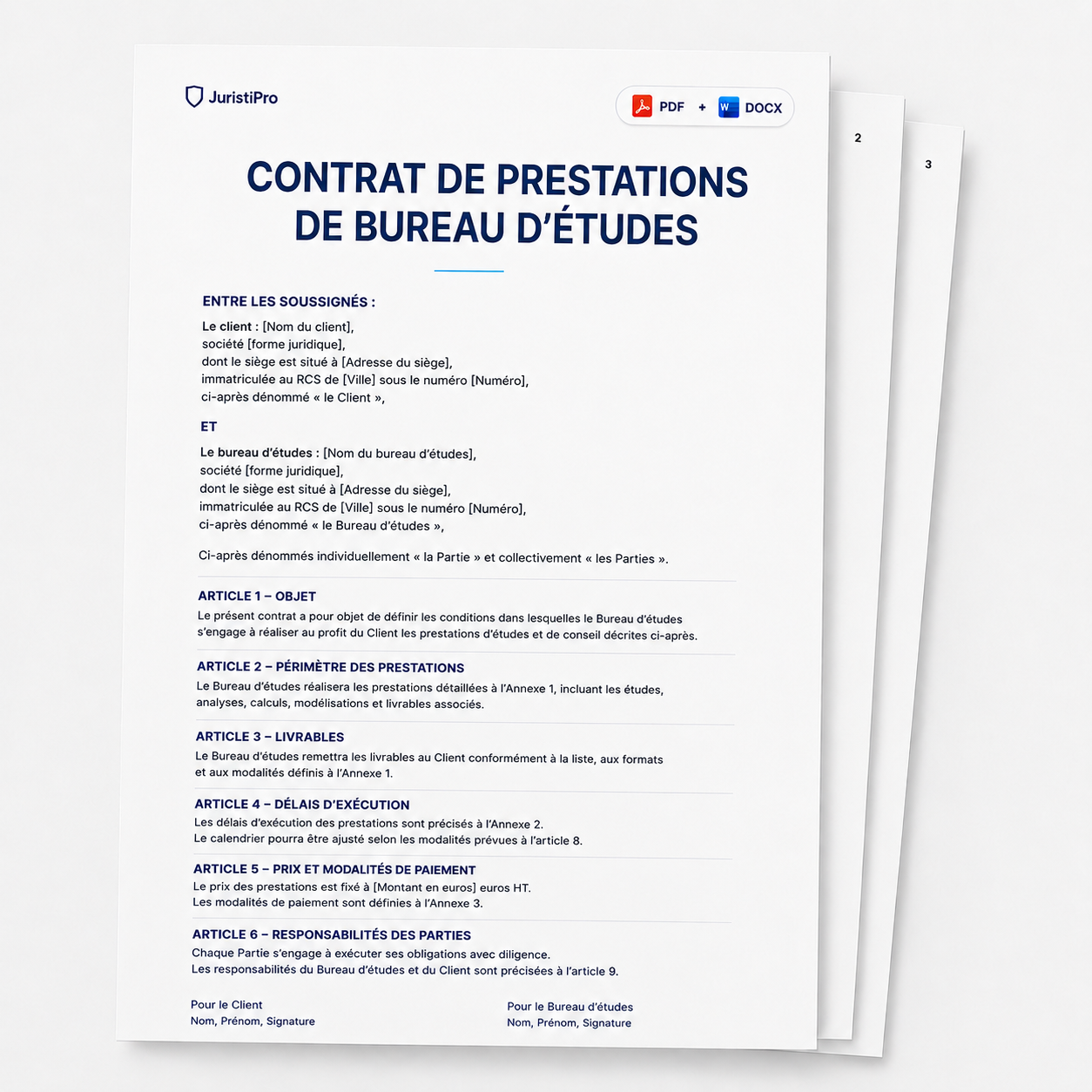 Aperçu du modèle Contrat de bureau d'études
