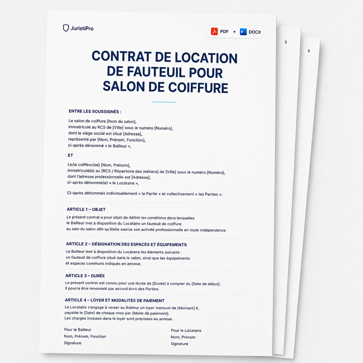 Aperçu du modèle Contrat de location de fauteuil pour salon de coiffure