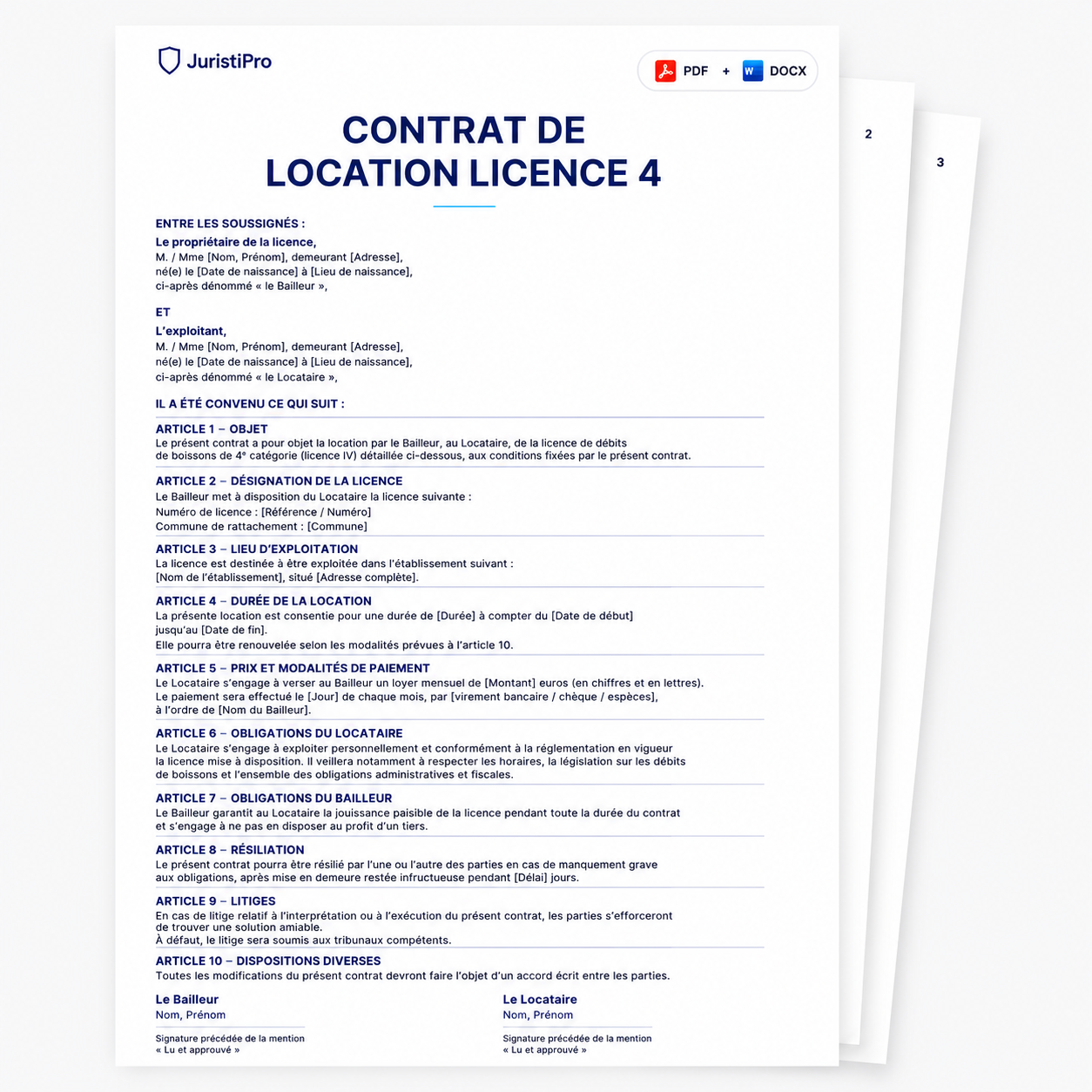Aperçu du modèle Contrat de location licence 4