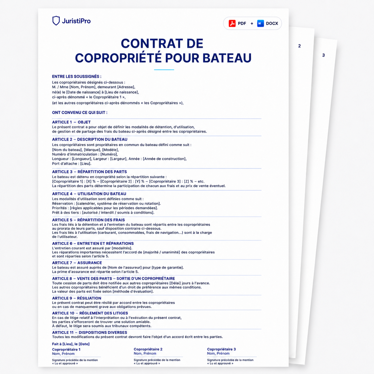 Aperçu du modèle Contrat de copropriété pour bateau