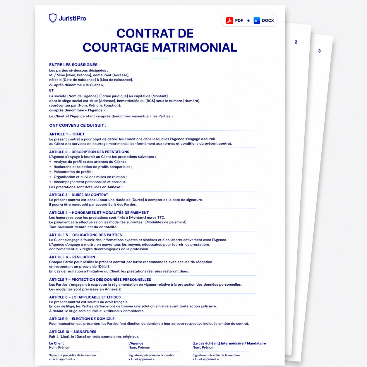Aperçu du modèle Contrat de courtage matrimonial