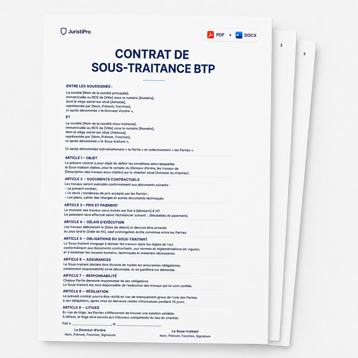 Aperçu du modèle Contrat de sous-traitance BTP