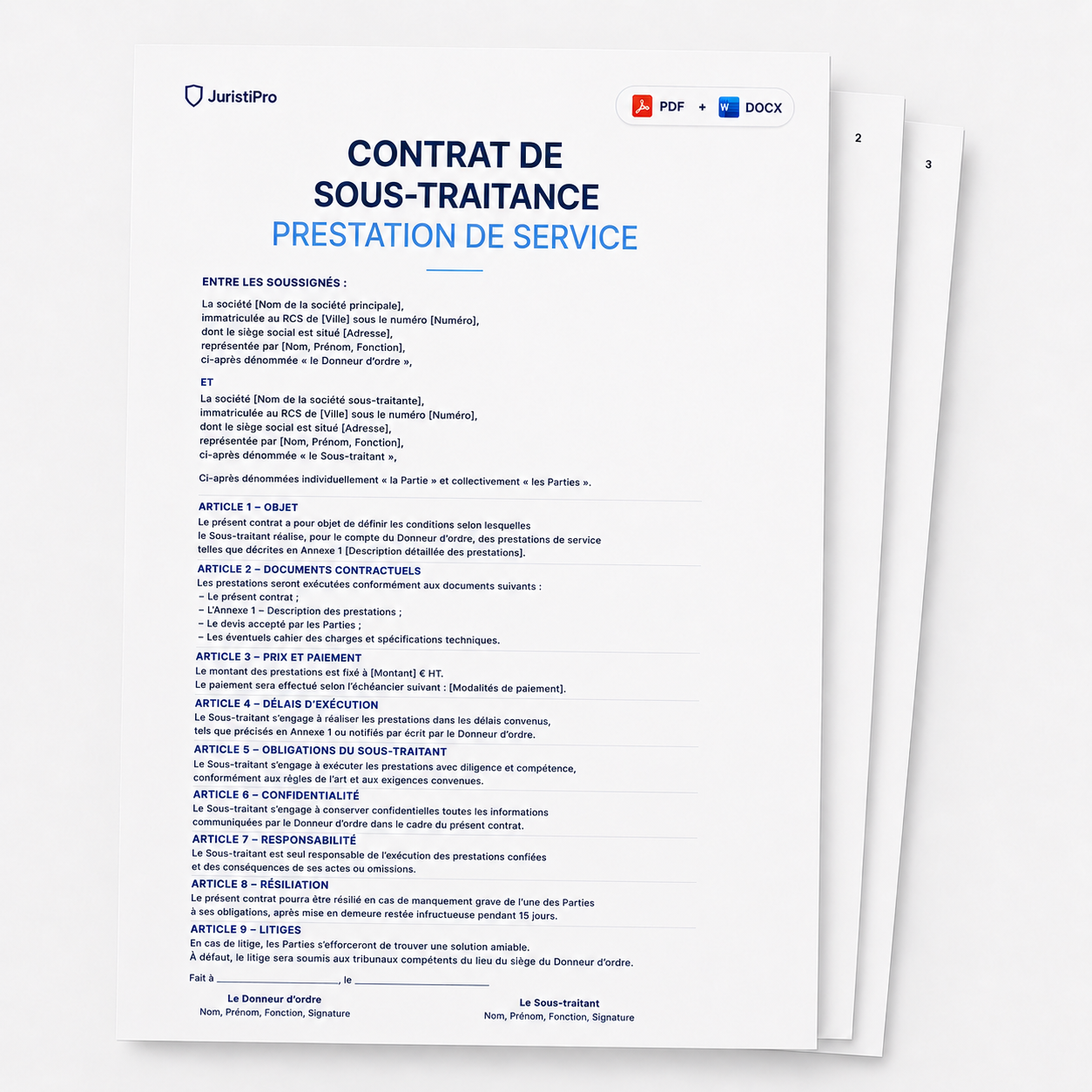 Aperçu du modèle Contrat de sous-traitance prestation de service