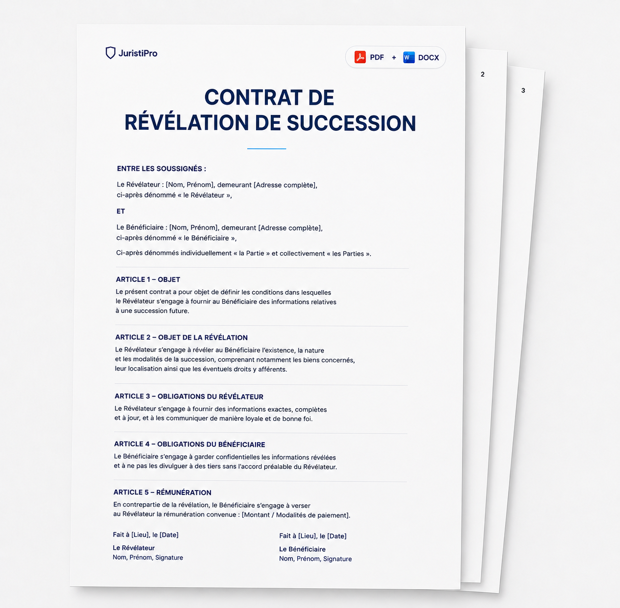 Aperçu du modèle Contrat de révélation de succession