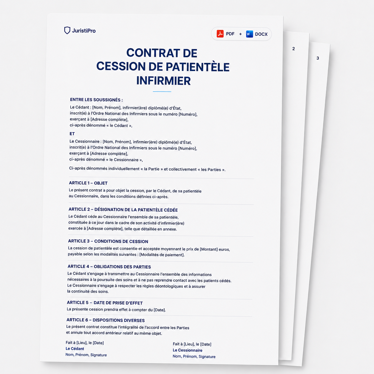 Aperçu du modèle Contrat de cession de patientèle infirmier