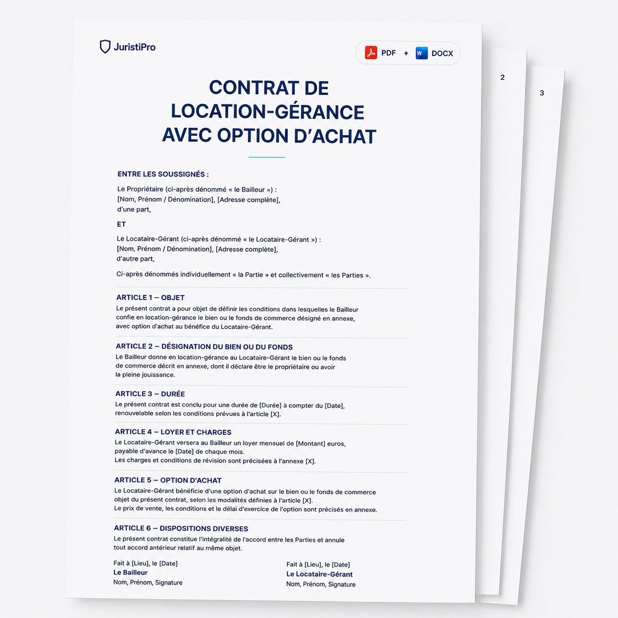 Aperçu du modèle Contrat de location-gérance avec option d'achat