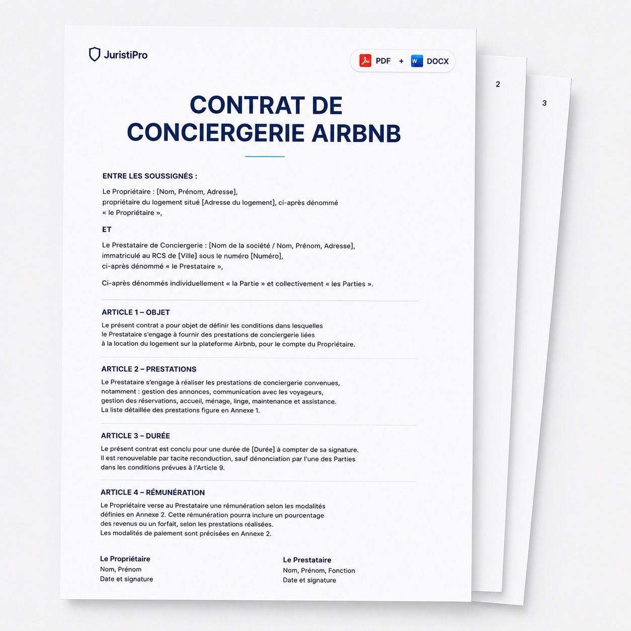 Aperçu du modèle Contrat de conciergerie Airbnb