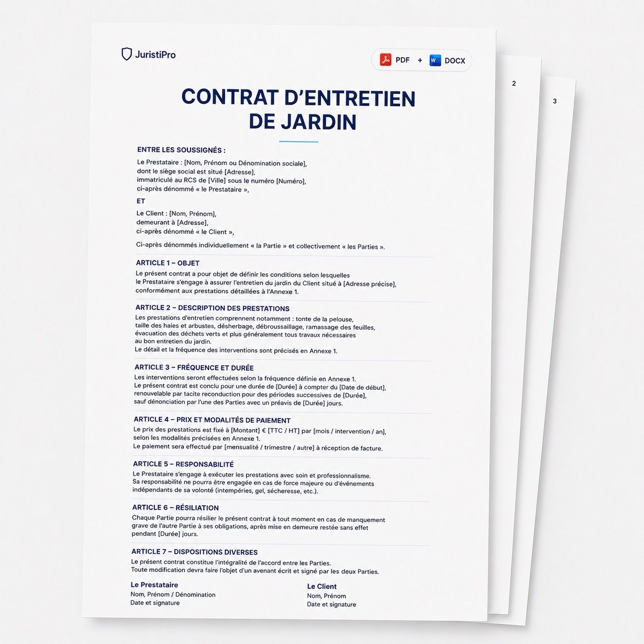 Aperçu du modèle Contrat d’entretien de jardin
