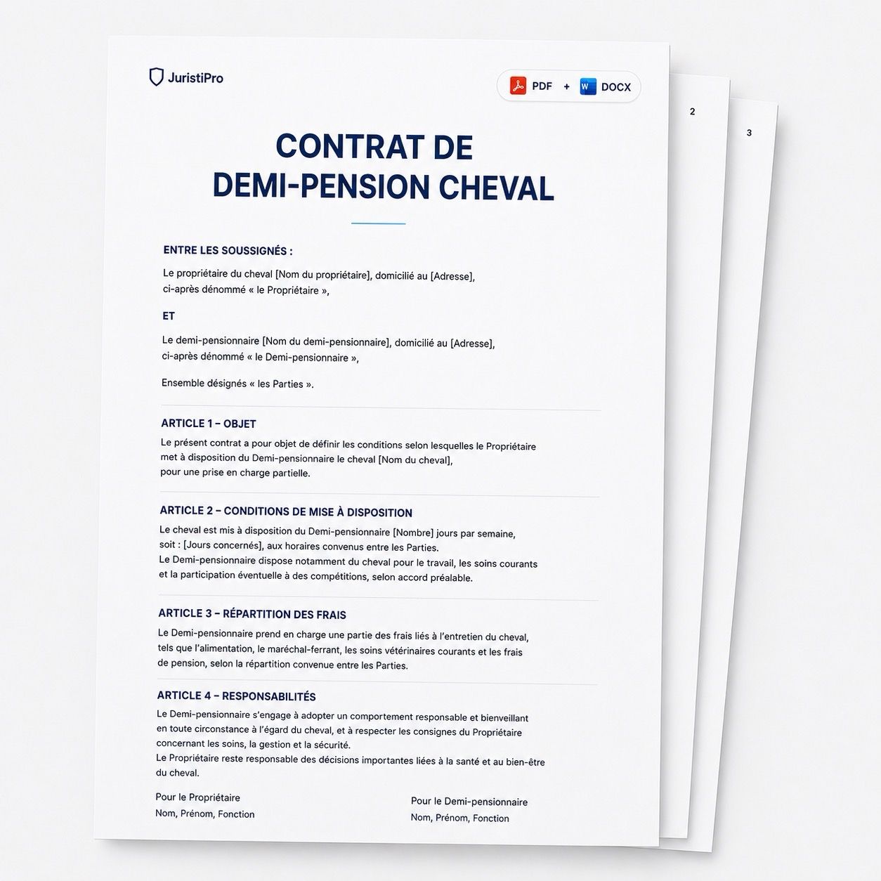 Aperçu du modèle Contrat de demi-pension cheval