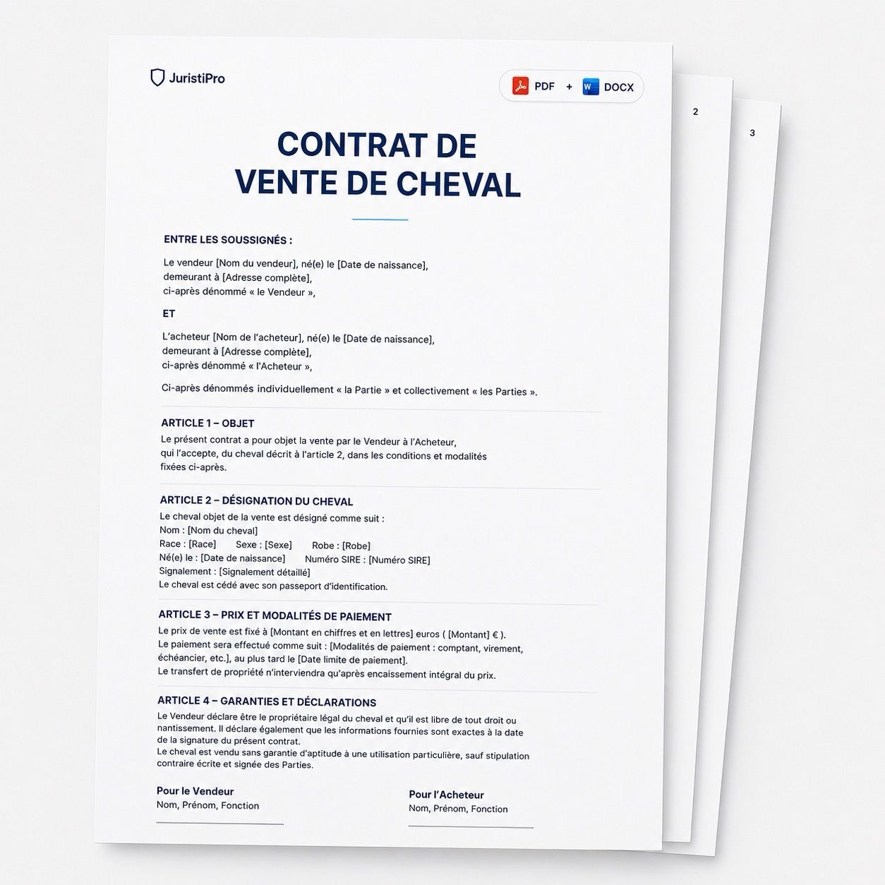 Aperçu du modèle Contrat de vente de cheval