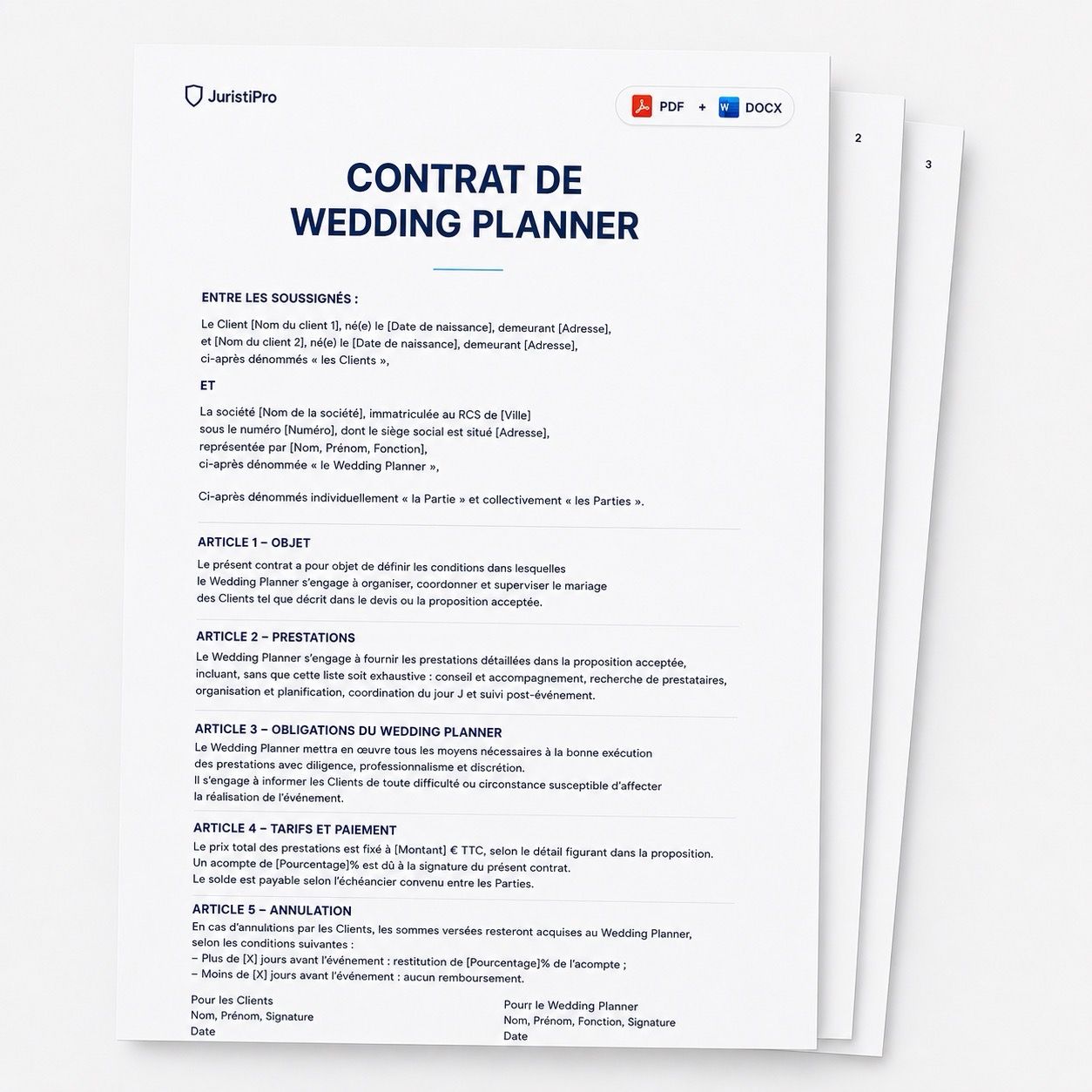 Aperçu du modèle Contrat de wedding planner
